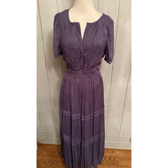 Anthropologie The Somerset Maxi Dress Lurex Edition Metallic Marin Navy Sz-SM - Picture 5 of 12
